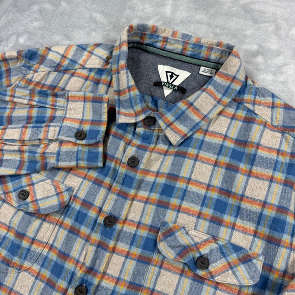 VISSLA Other - VISSLA Central Coast ECO Flannel Shirt Mens XL Blue Orange Organic Cotton Plaid